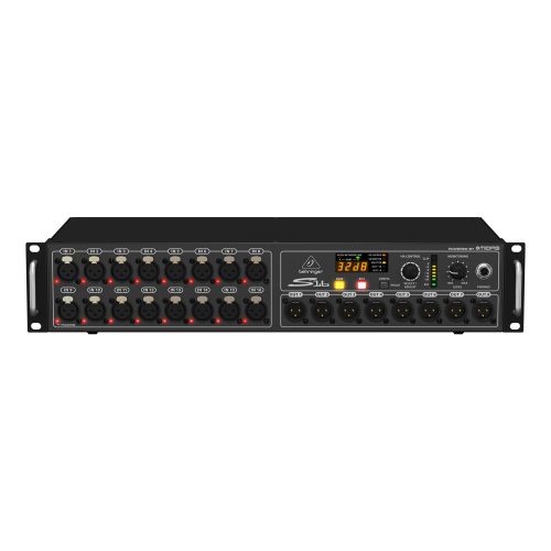 The Behringer S16 16-input / 8-output Digital Stage Box is a 16-channel Digital Stage Box with Remote-controllable Midas-designed Mic Pres.