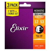 Elixir 16539 Acoustic 80/20 Bronze Nanoweb 0.12-0.53 3-Pack