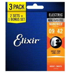 Elixir 16540 Electric Nickel Plated Steel Nanoweb 0.09-0.42 3-Pack