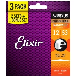 Elixir 16545 Acoustic Bronze Nanoweb 0.12-0.53 3-Pack