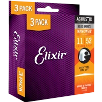 Elixir 16538 Nanoweb 80/20 Bronze Acoustic 11-52 3-Pack