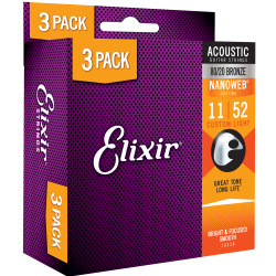 Elixir 16538 Nanoweb 80/20 Bronze Acoustic 11-52 3-Pack