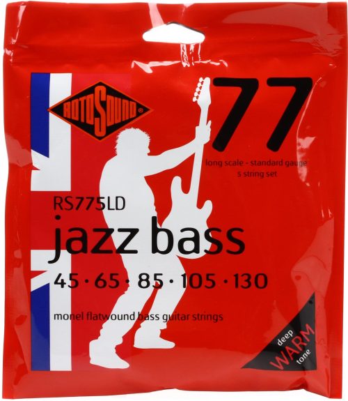 Rotosound RS775LD Jazz 77 Monel Flatwound Bass Guitar Strings – .045-.130 Standard Long Scale 5-string