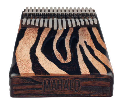 The Mahalo 17 Key Kalimba Zebra Design with its even harmonics and rich warm tone blends well with modern music. Its small size makes it an ideal for travel