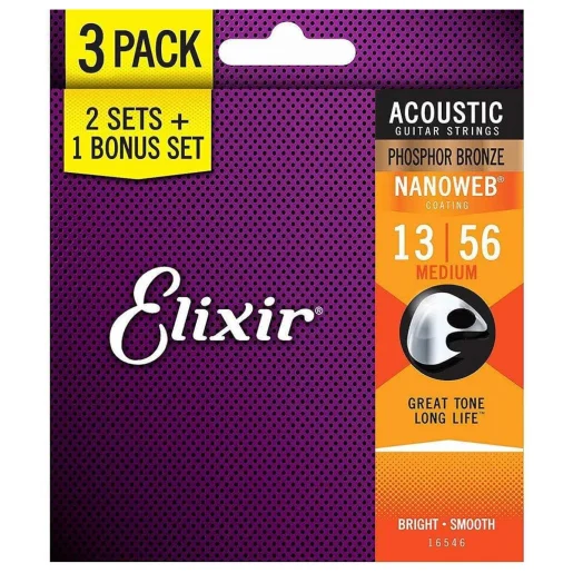 Elixir 16546 Acoustic Phosphor Bronze Nanoweb 0.13-0.56 3-Pack